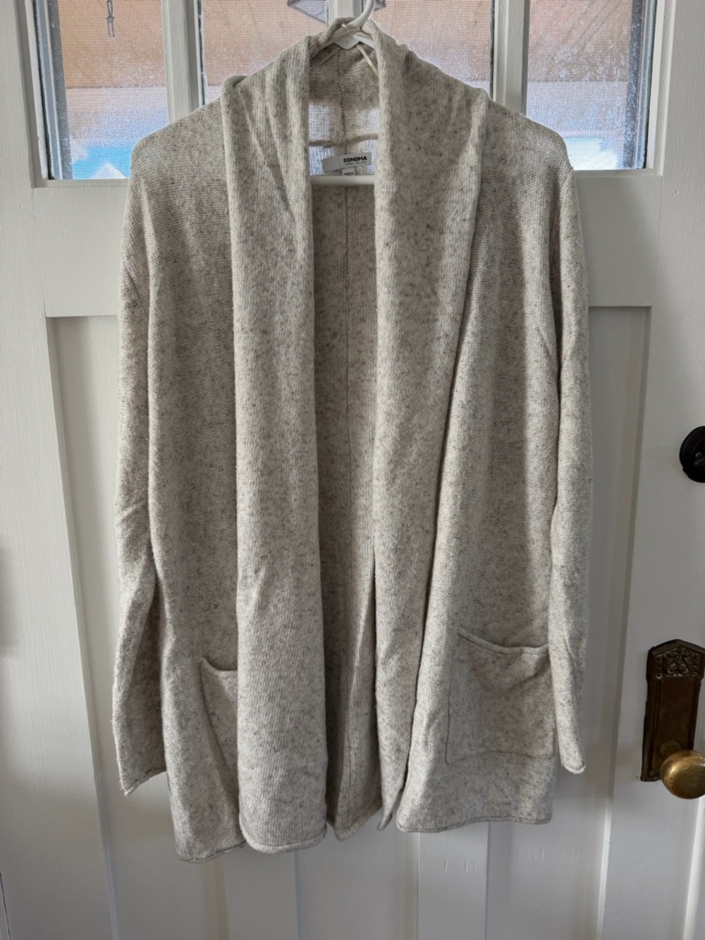 Sonoma Cream Speckled Open-Front Shawl Cardigan